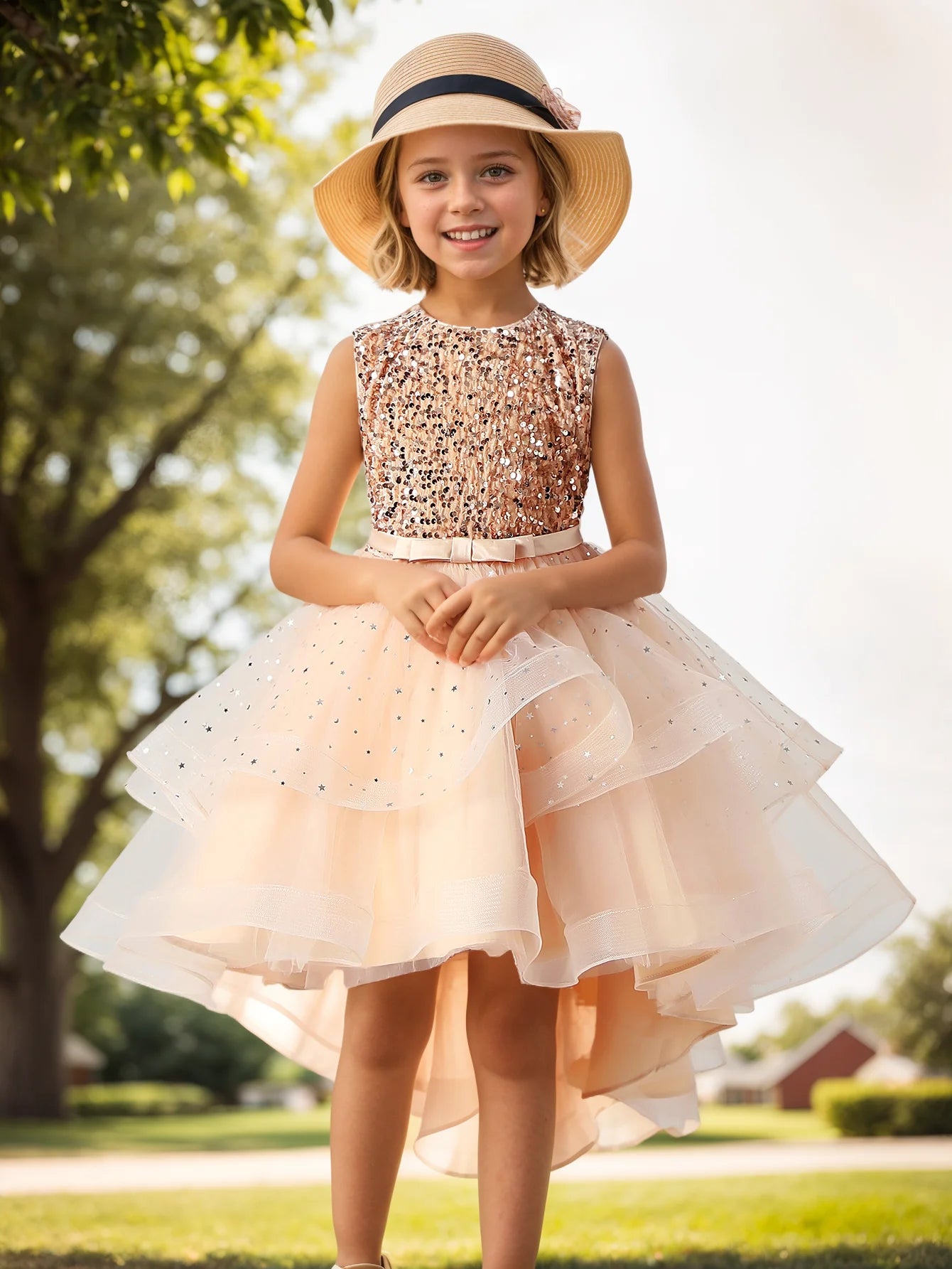 Girls Princess Sequins Teenager Dress