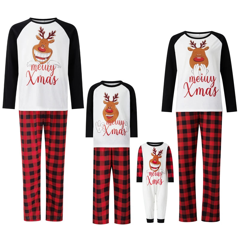 Christmas Long-Sleeve Tops with Plaid Pants