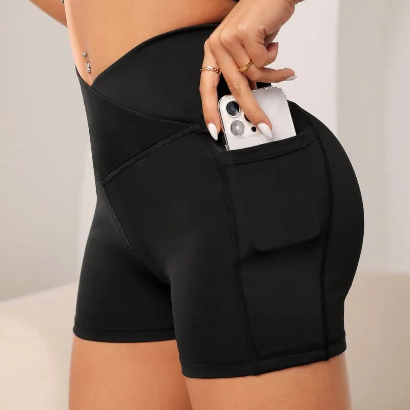 Seamless Fitness Yoga Shorts with Pocket