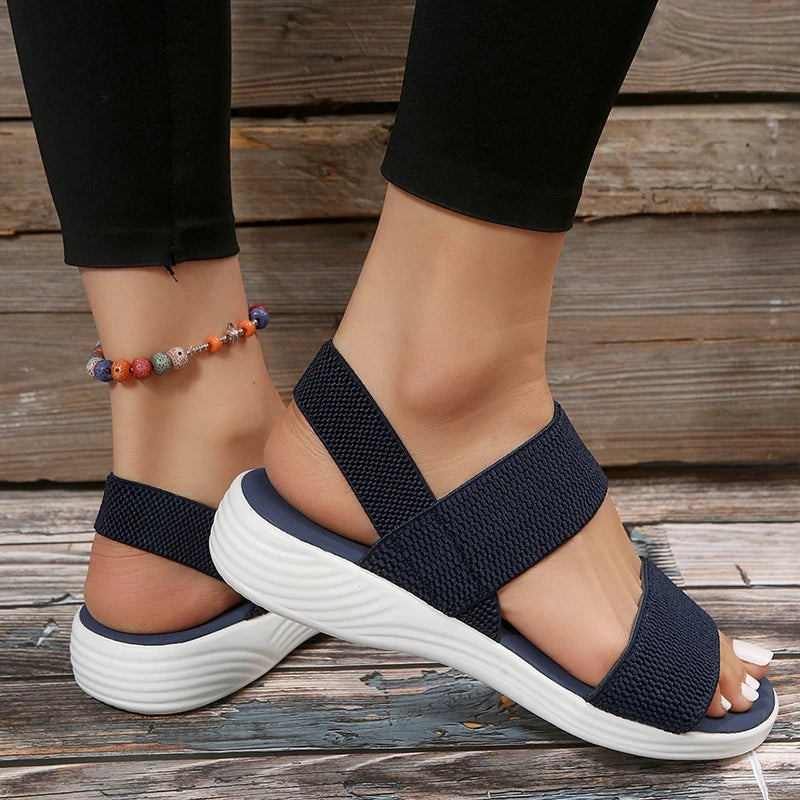 Women's Knit Elastic Cloth Wedge Sandals