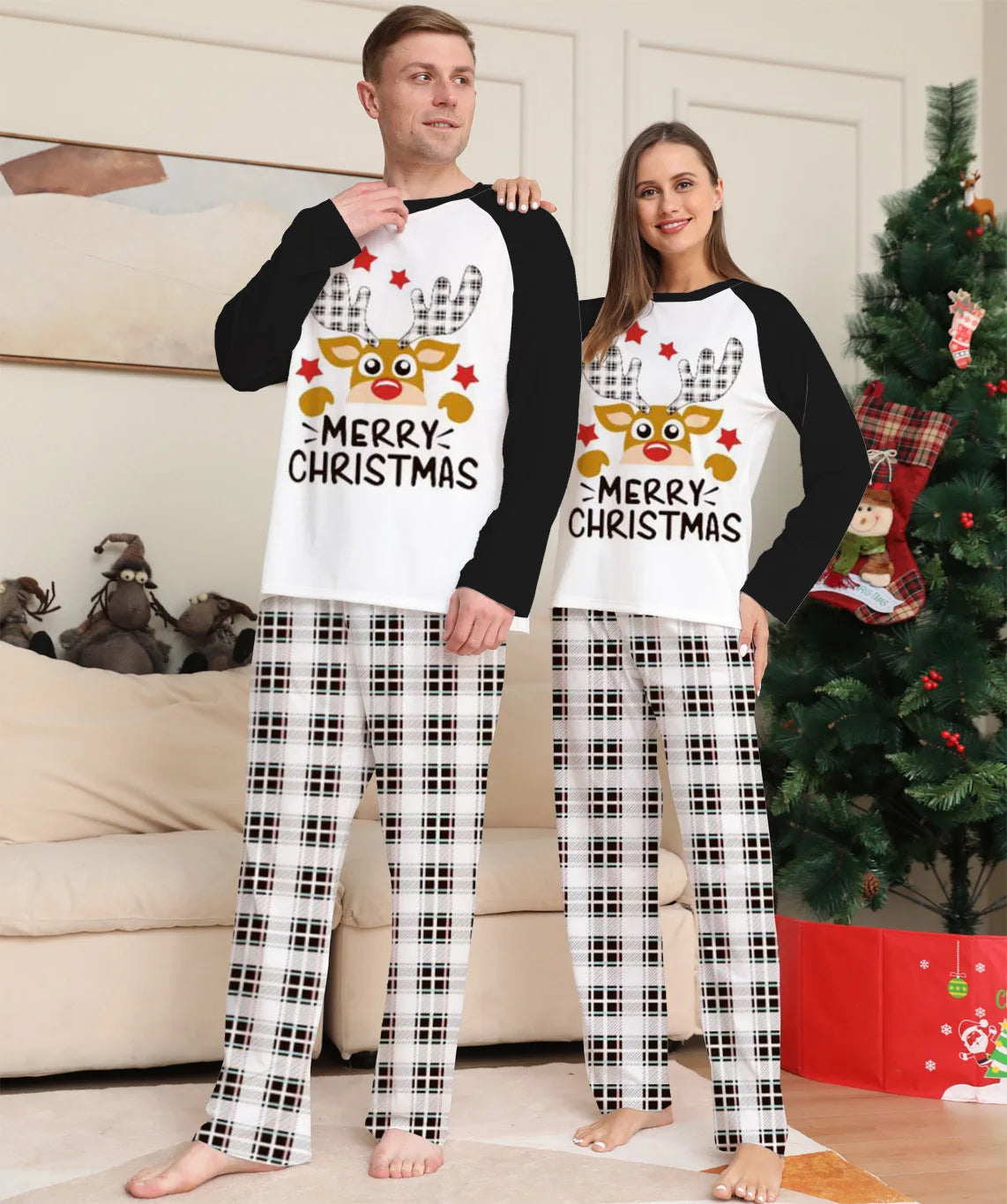 Deer head two-piece family pajamas