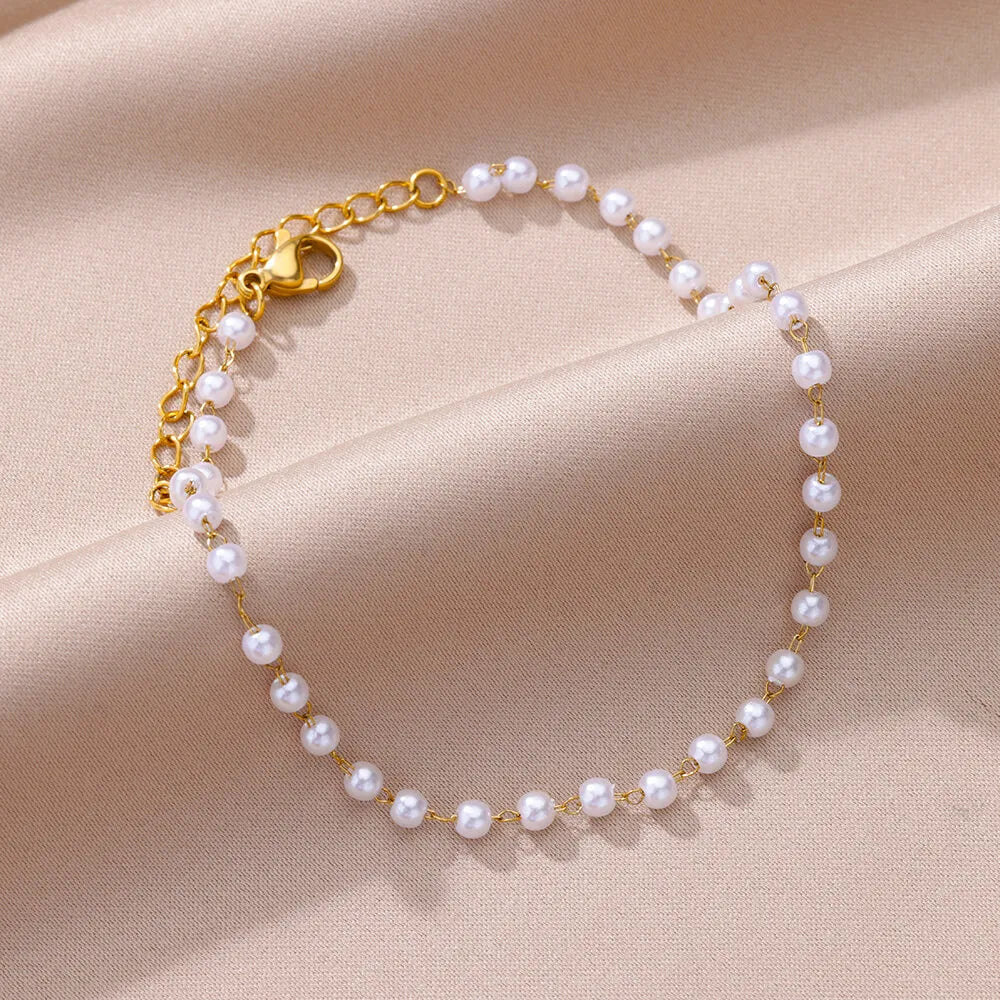 Pearl Bead Anklet for Women Foot Jewelry