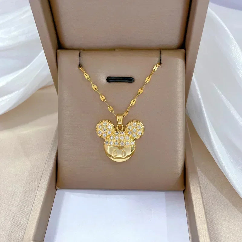 Cartoon Disney Mickey Minnie Mouse Studded Necklace