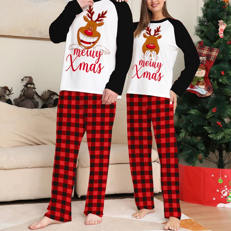 Christmas Long-Sleeve Tops with Plaid Pants