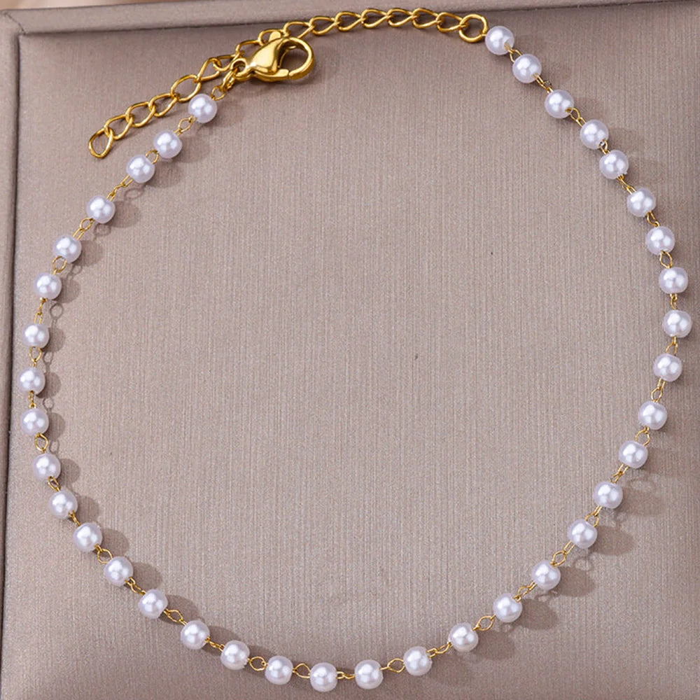 Pearl Bead Anklet for Women Foot Jewelry