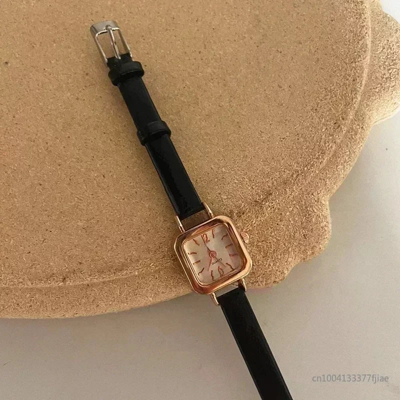 Square Dial Thin Leather Strap Wristwatch