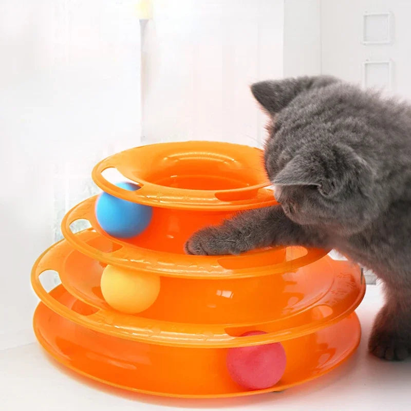 Interactive Tower Cat Toy Turntable Roller Balls