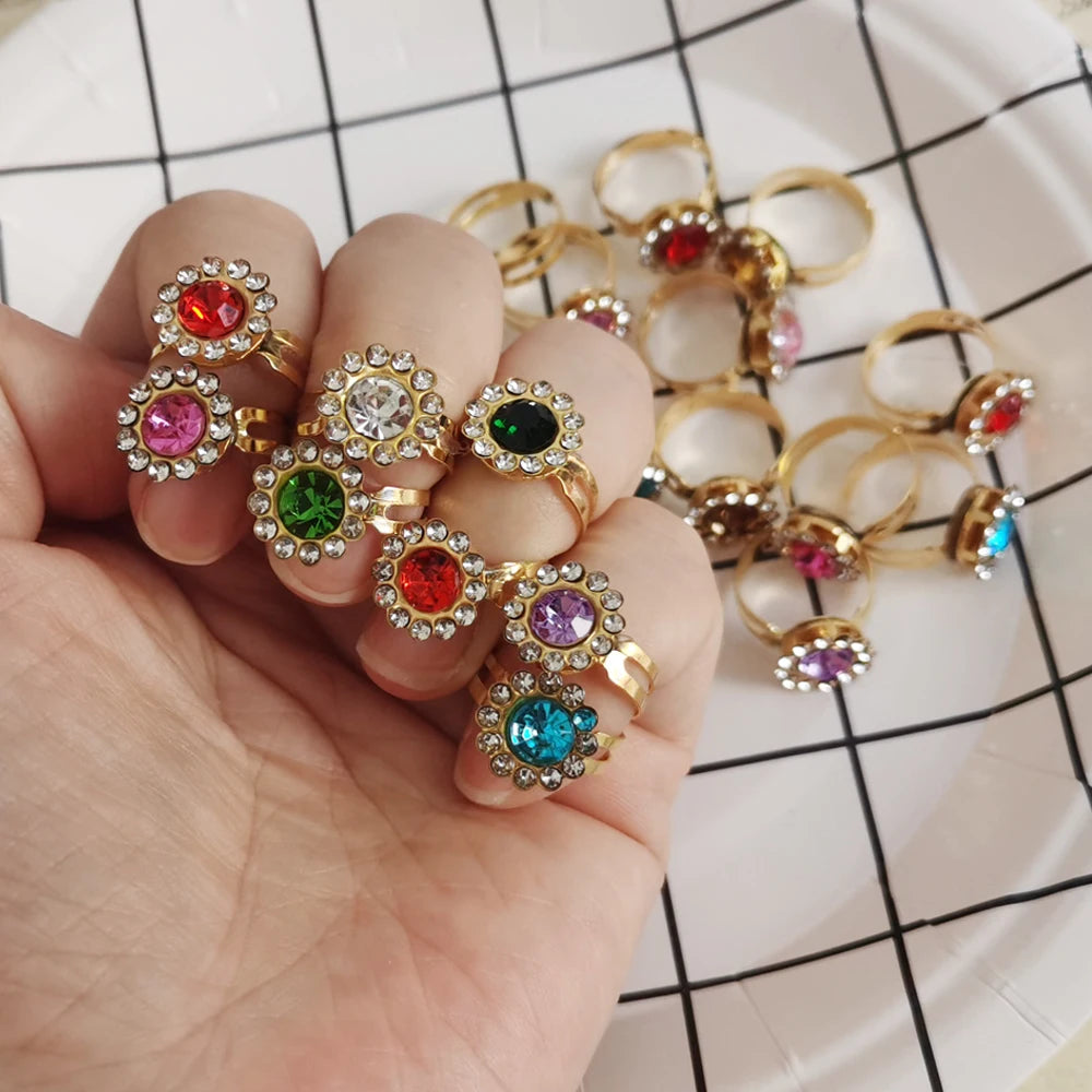 Adjustable Kids Crystal Rings