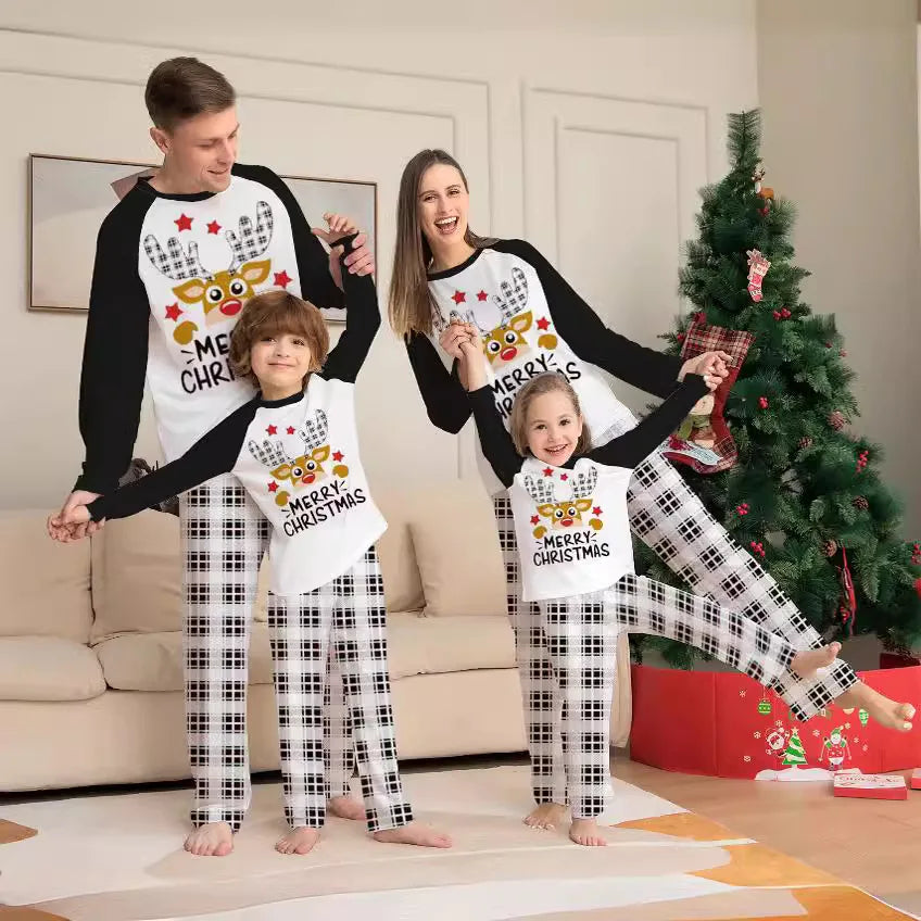 Deer head two-piece family pajamas