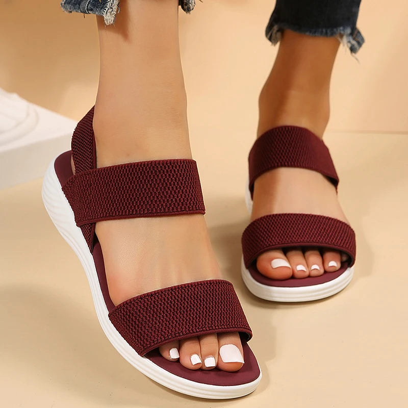 Women's Knit Elastic Cloth Wedge Sandals