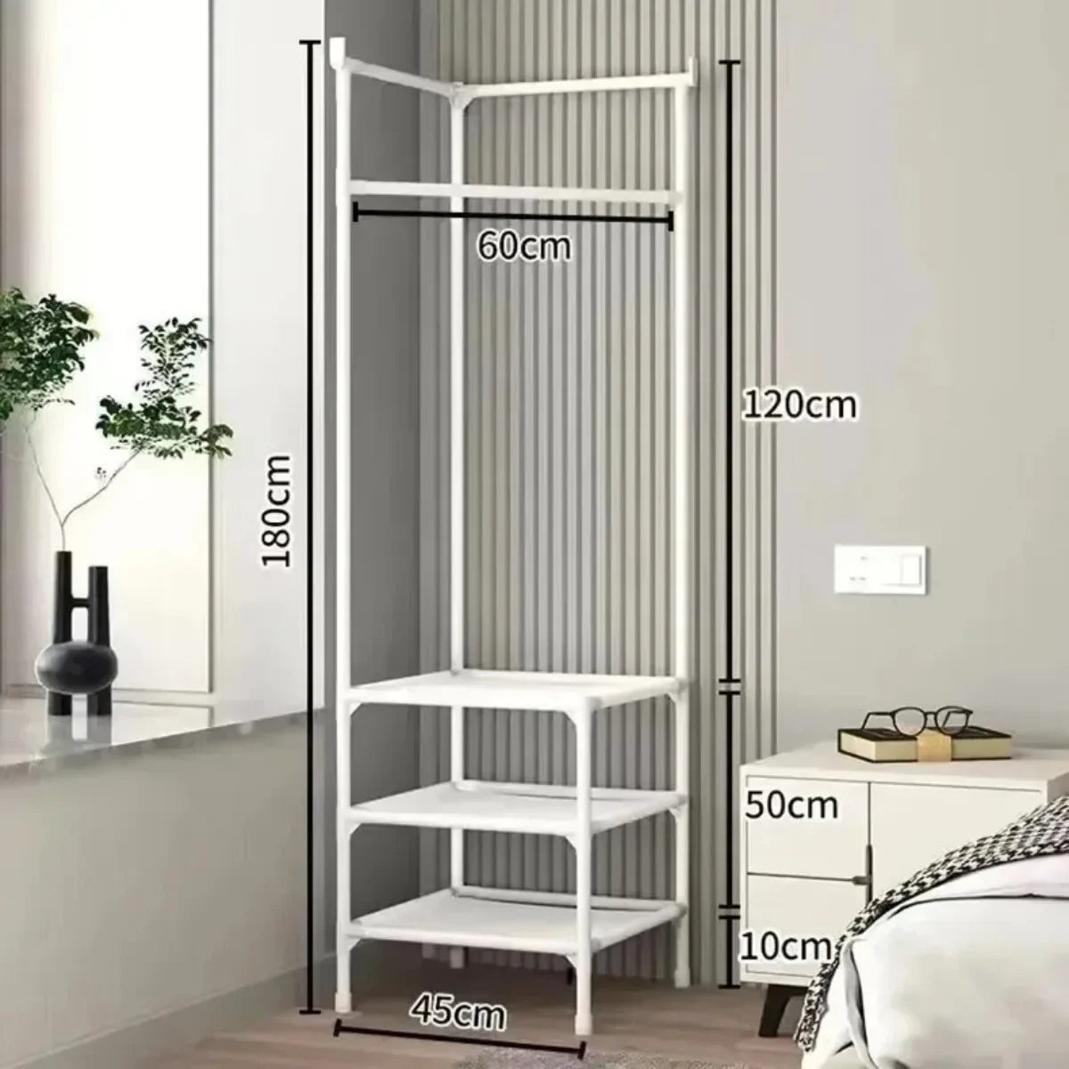 2 in 1 Corner Clothes Rack Nightstand Coat Rack