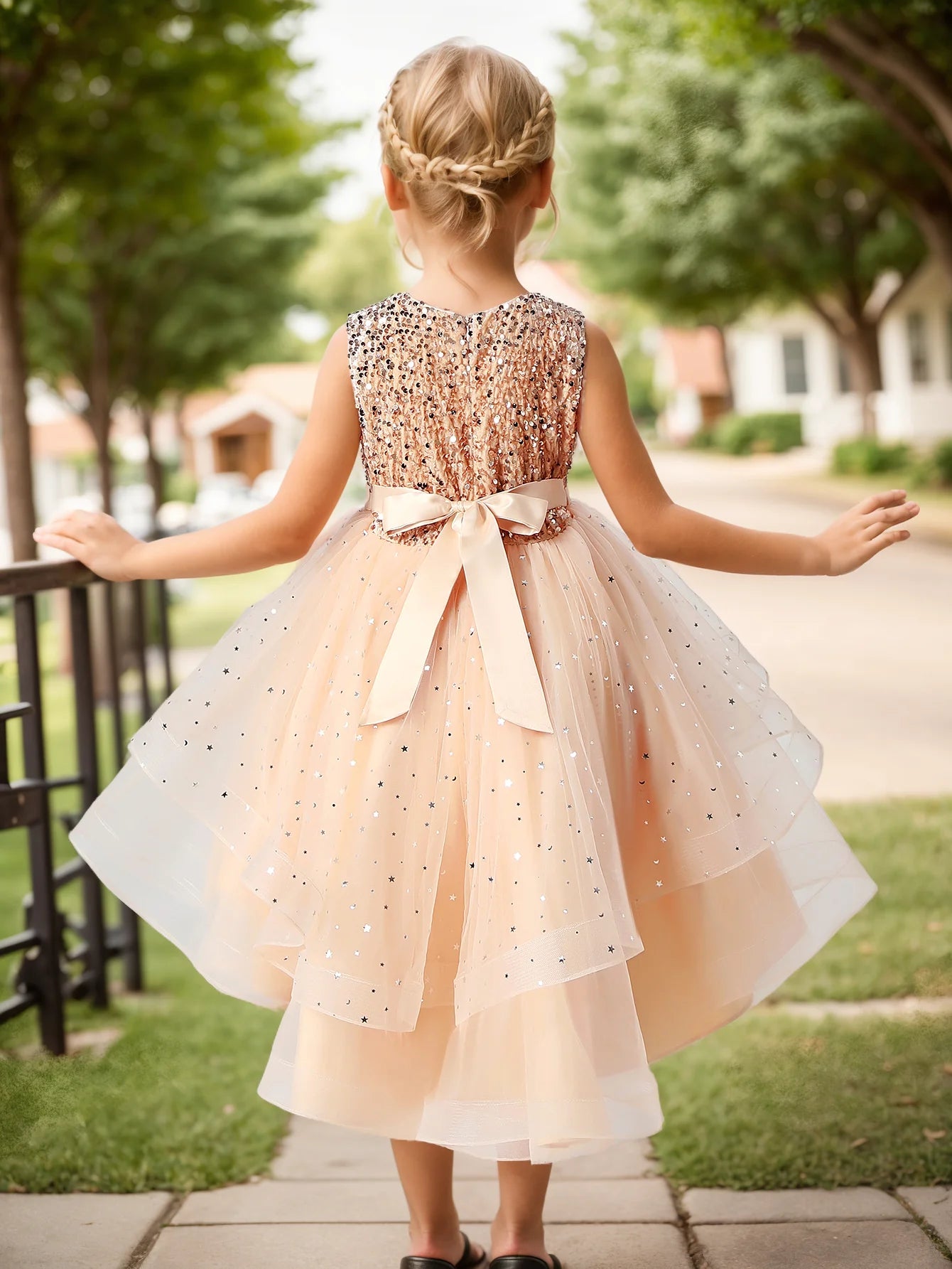 Girls Princess Sequins Teenager Dress