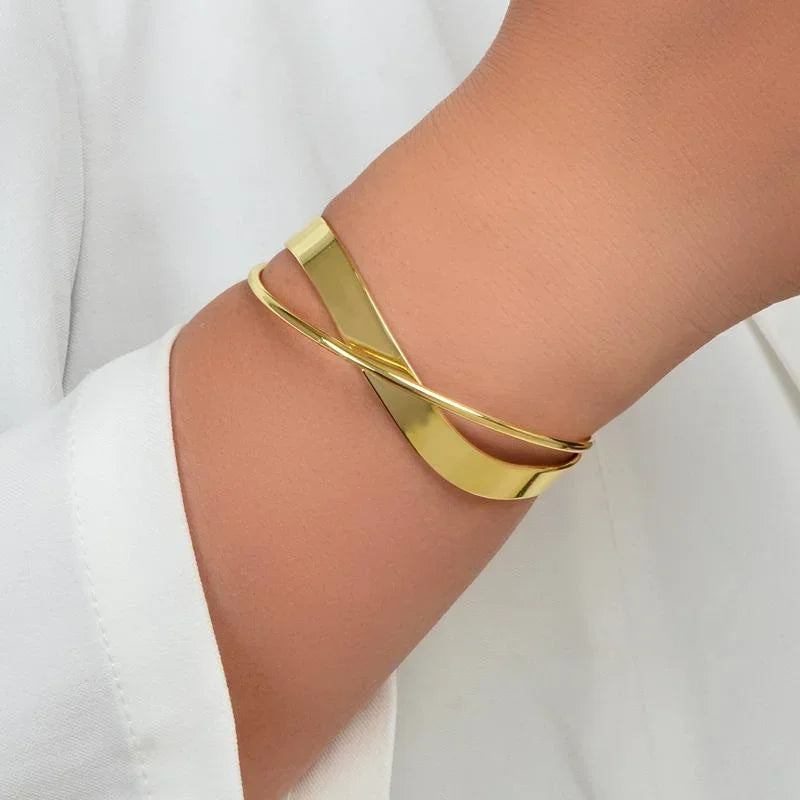 Double Twisted Cross Open Bracelet