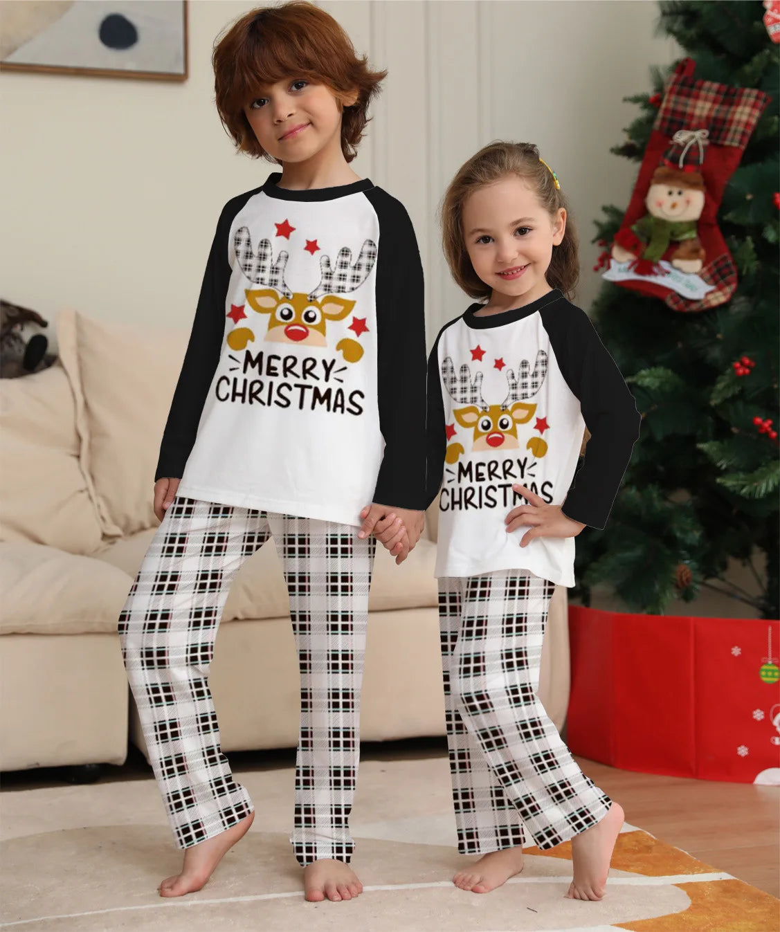 Deer head two-piece family pajamas