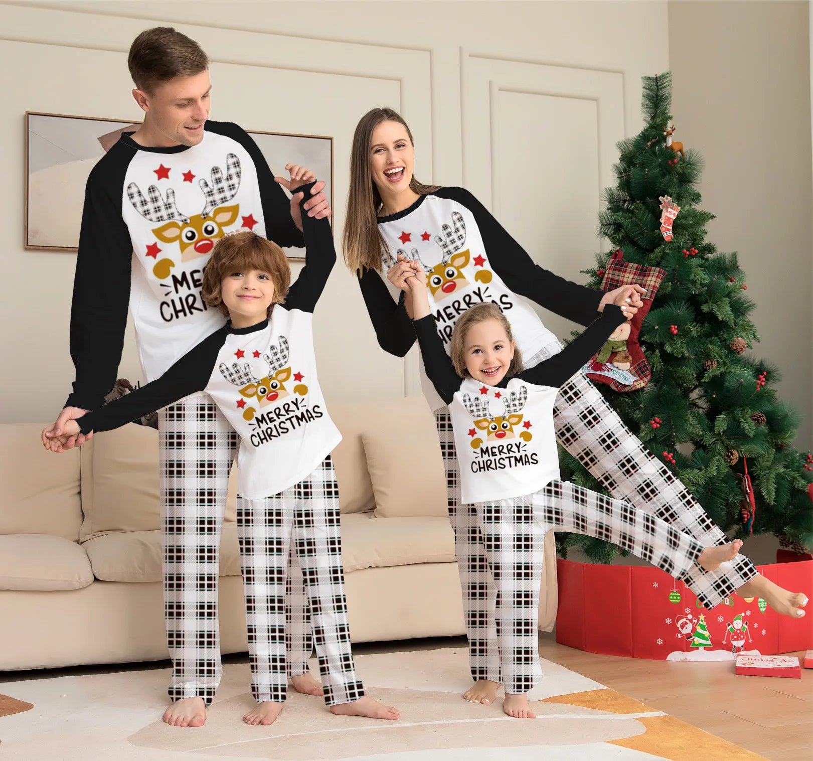 Deer head two-piece family pajamas