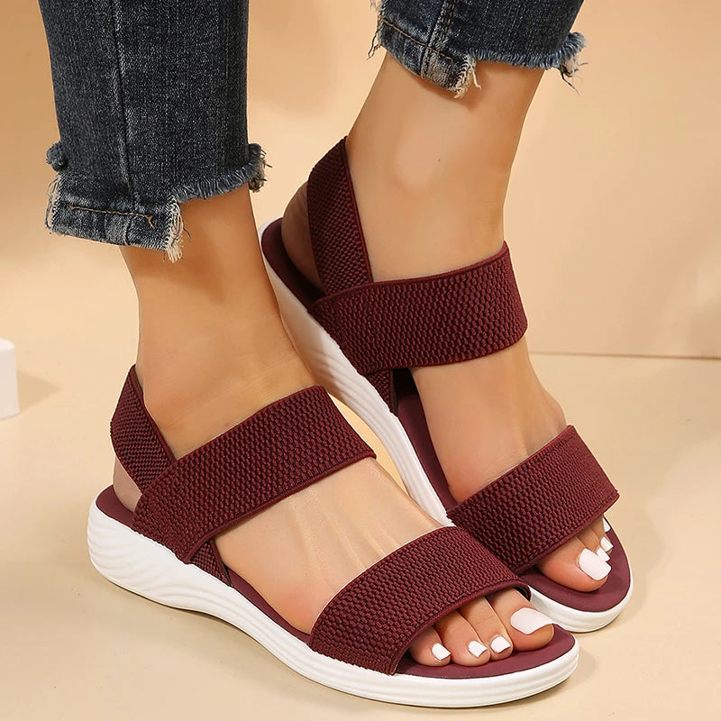 Women's Knit Elastic Cloth Wedge Sandals