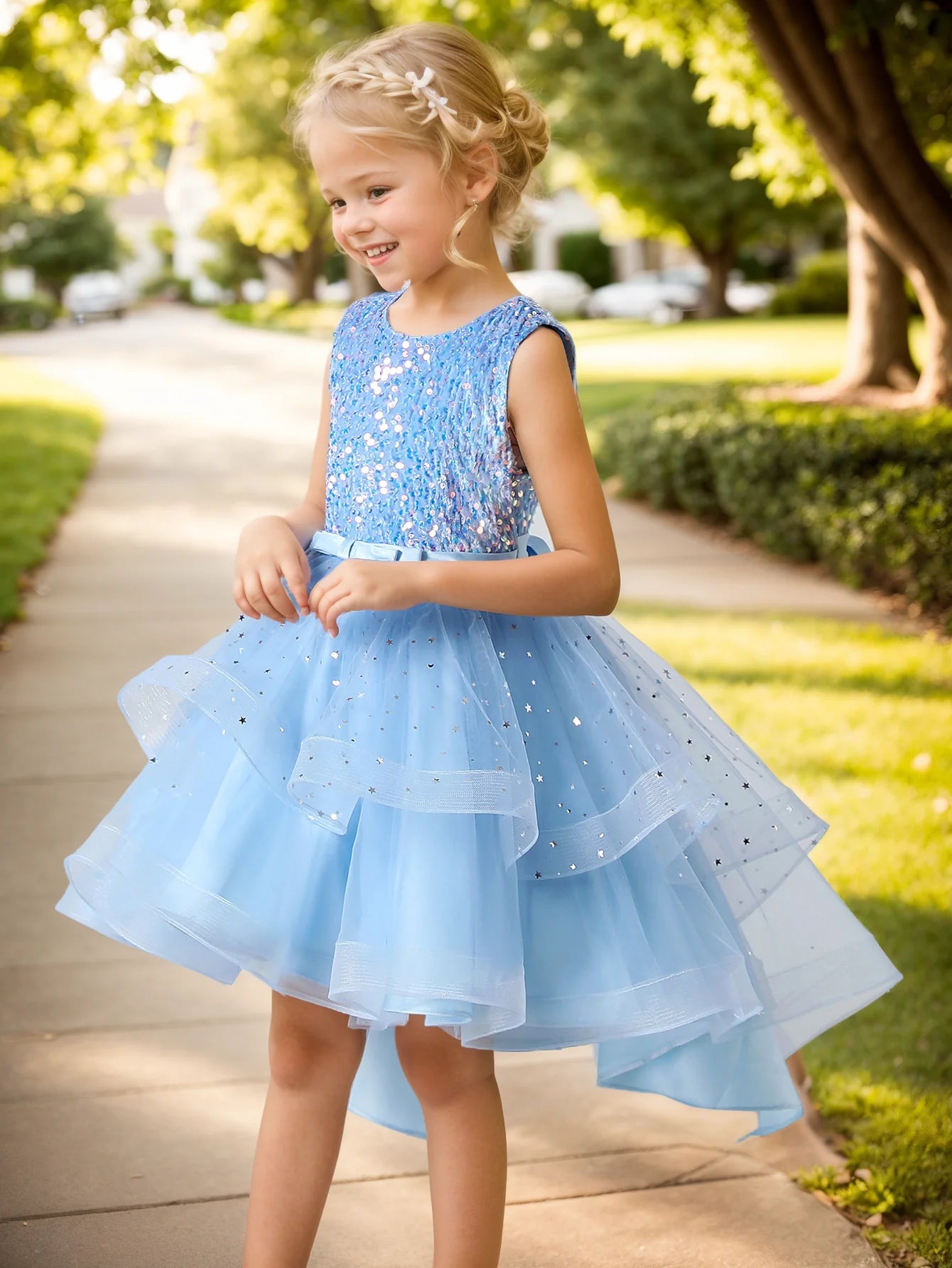 Girls Princess Sequins Teenager Dress