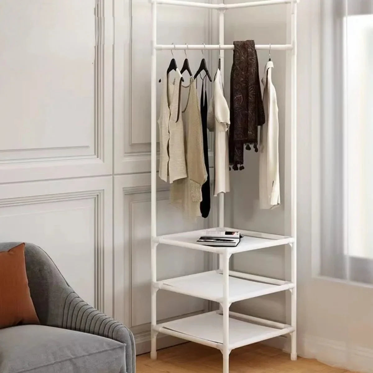 2 in 1 Corner Clothes Rack Nightstand Coat Rack