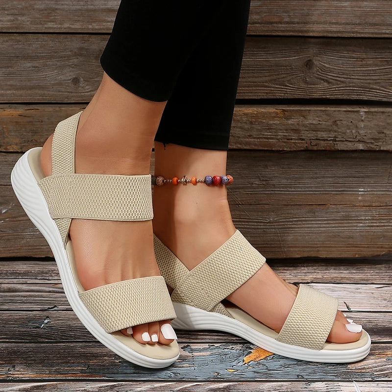 Women's Knit Elastic Cloth Wedge Sandals