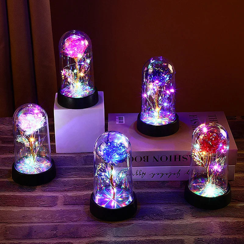 LED Light Foil Flower In Glass