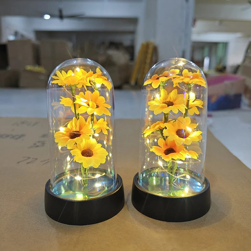 LED Light Foil Flower In Glass