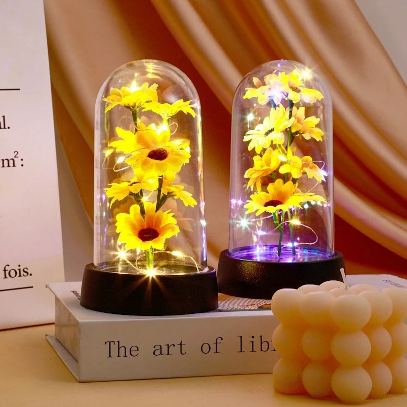 LED Light Foil Flower In Glass