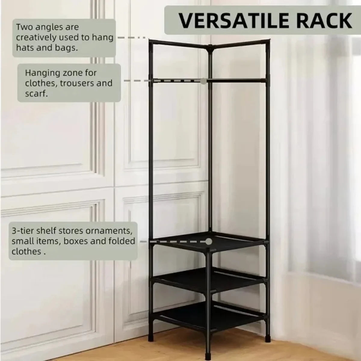 2 in 1 Corner Clothes Rack Nightstand Coat Rack