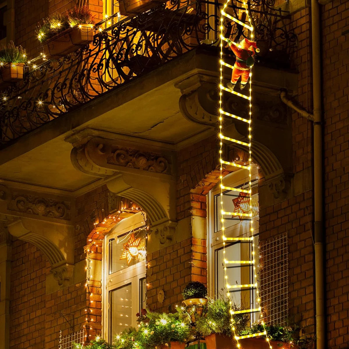 Santa Claus Climbing Ladder