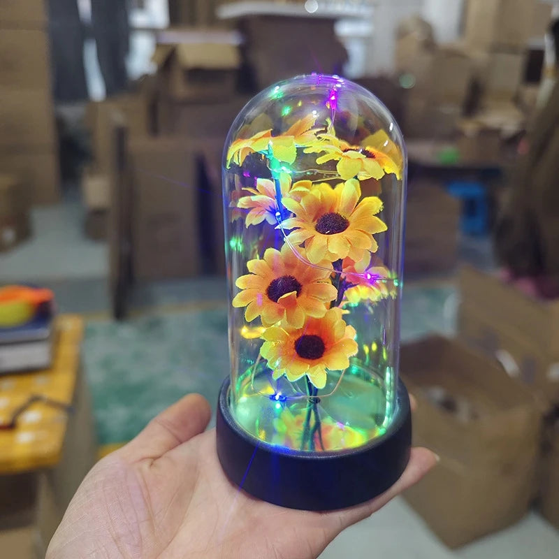 LED Light Foil Flower In Glass