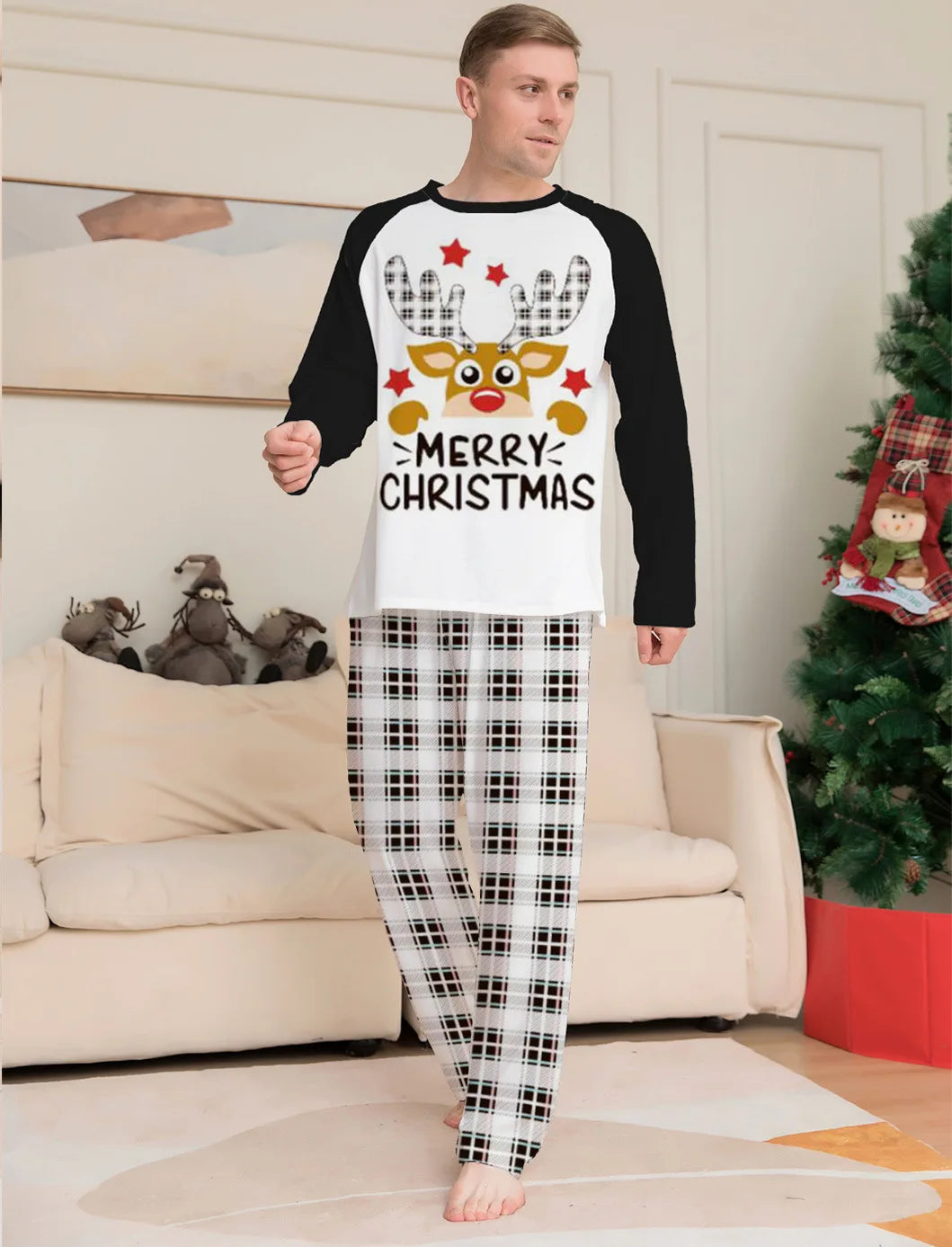 Deer head two-piece family pajamas