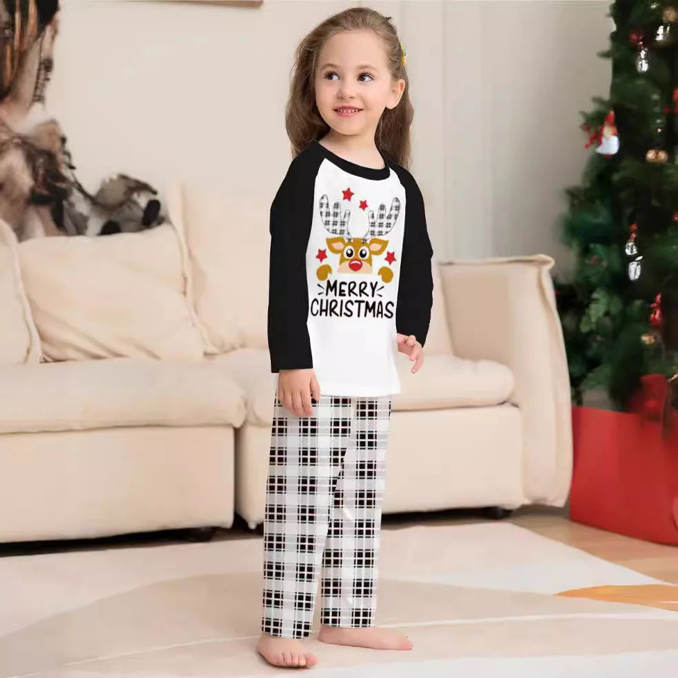 Deer head two-piece family pajamas