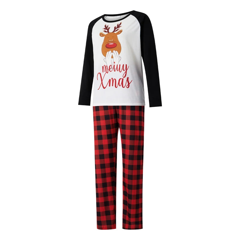 Christmas Long-Sleeve Tops with Plaid Pants