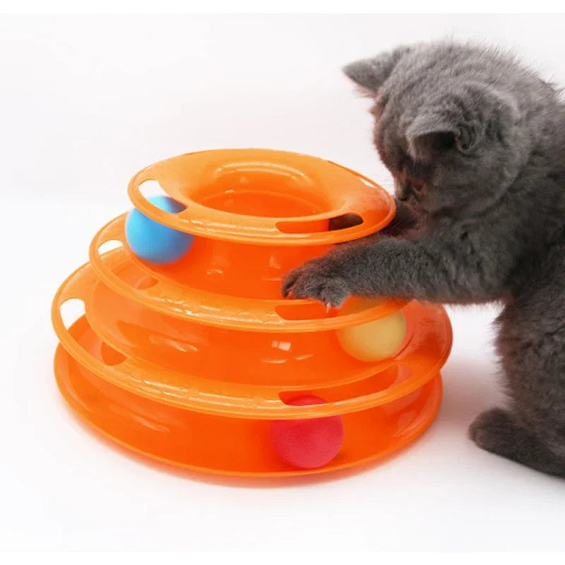 Interactive Tower Cat Toy Turntable Roller Balls