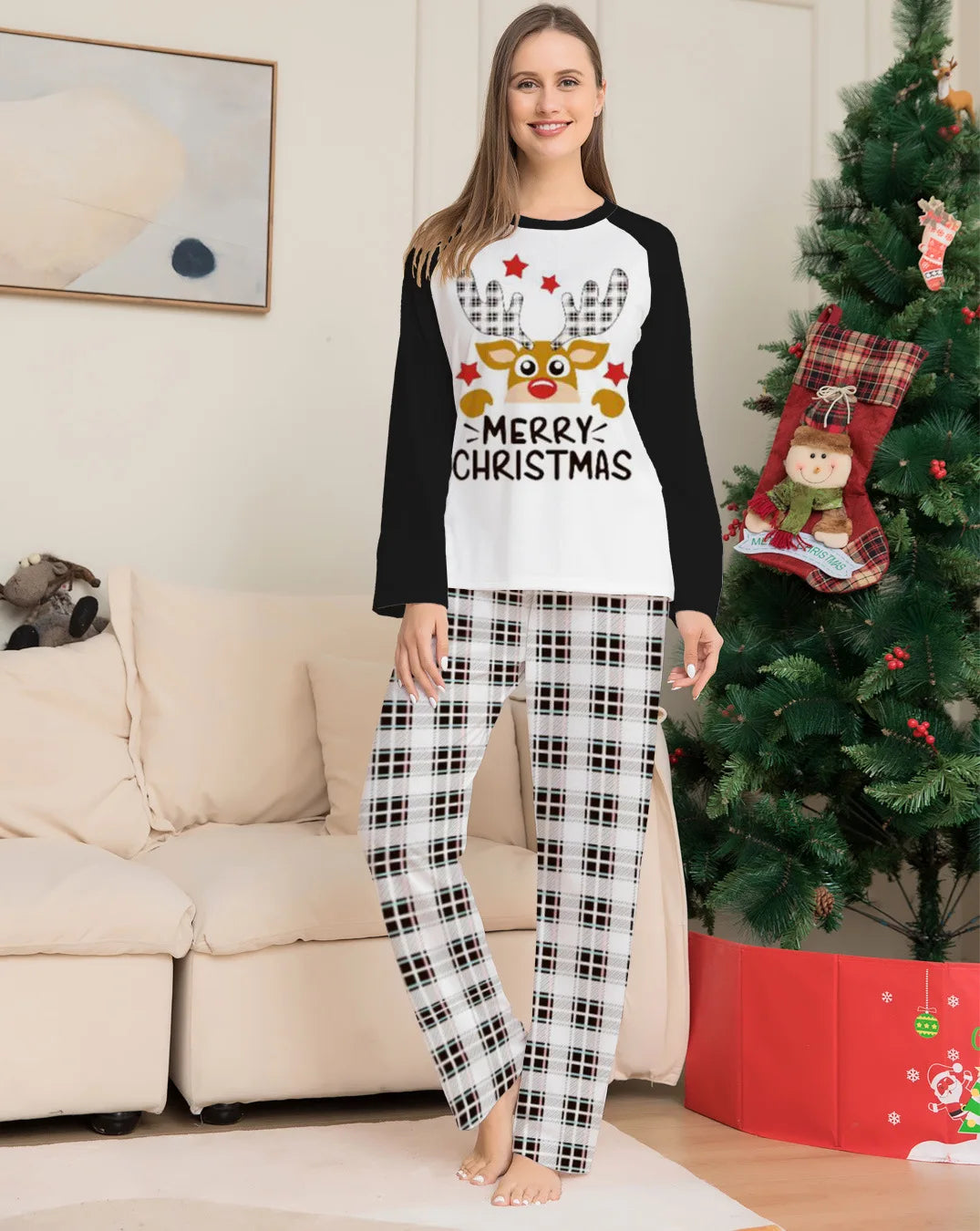 Deer head two-piece family pajamas