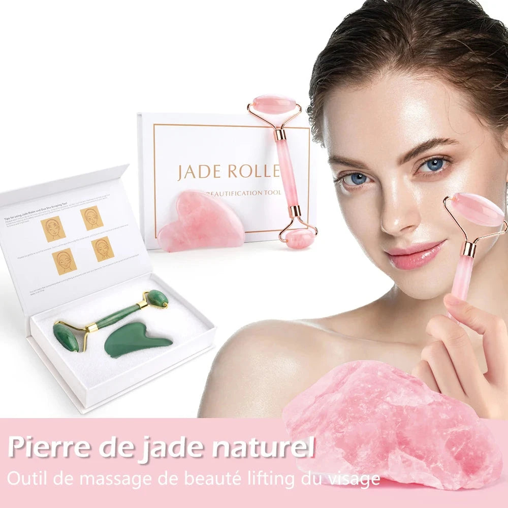 Facial Body Massager Roller Jade Stone Set