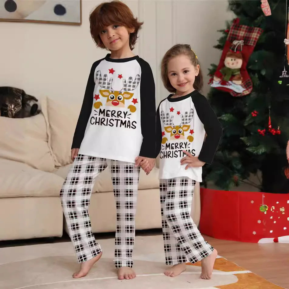 Deer head two-piece family pajamas