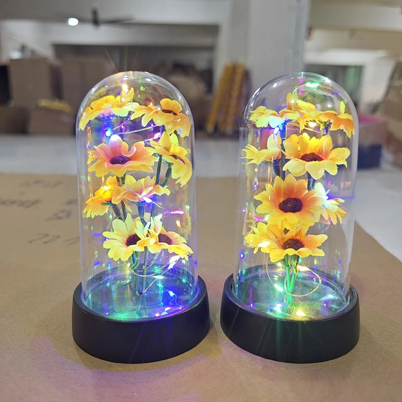 LED Light Foil Flower In Glass