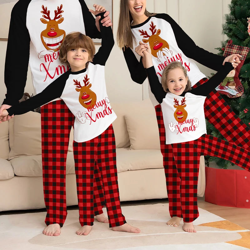 Christmas Long-Sleeve Tops with Plaid Pants