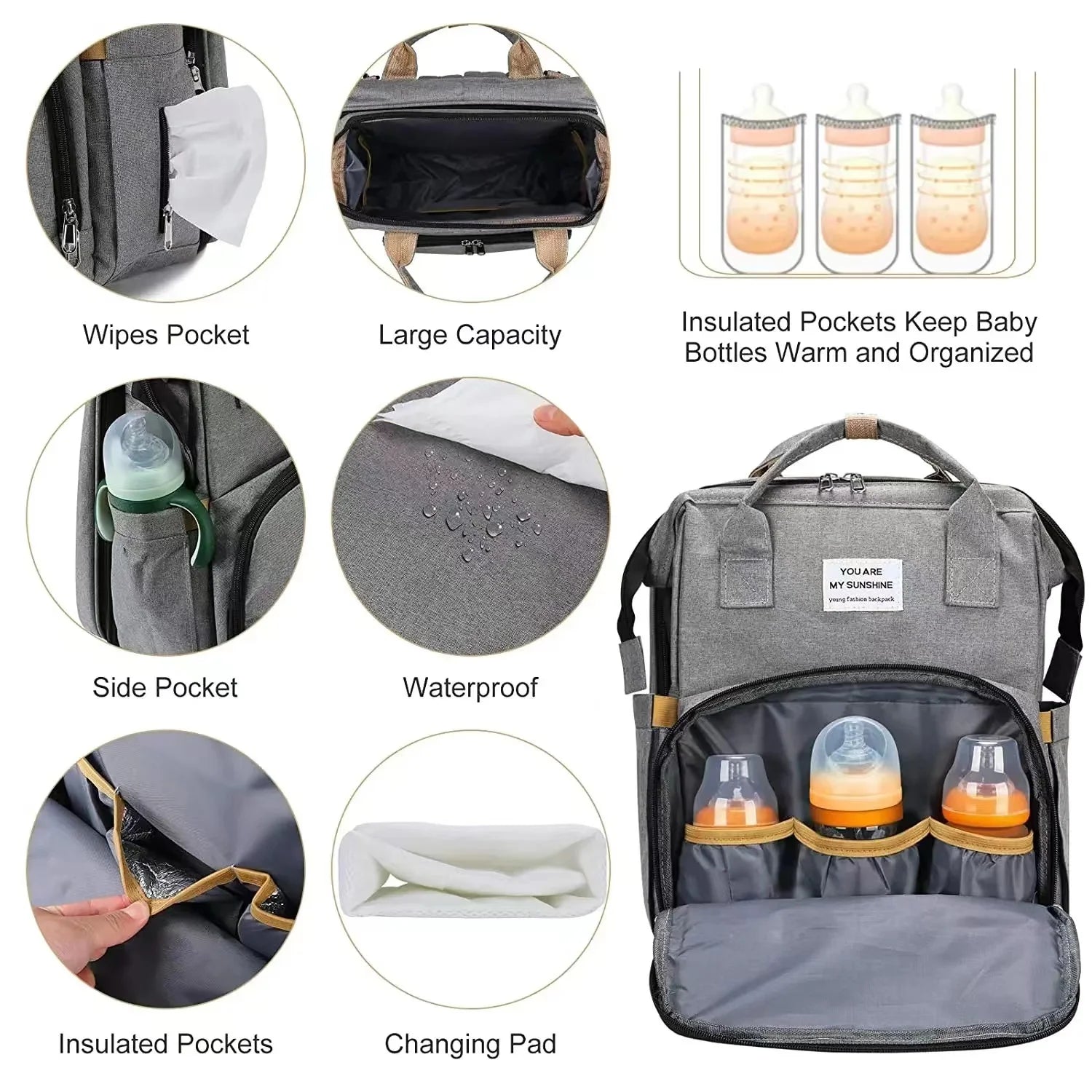 Foldable bed diaper bag with changing station