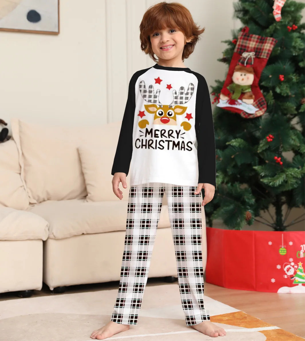 Deer head two-piece family pajamas