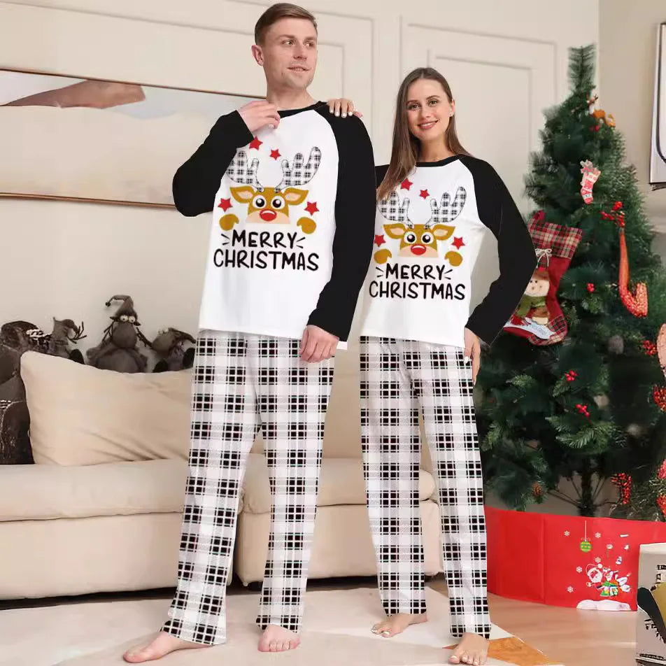 Deer head two-piece family pajamas