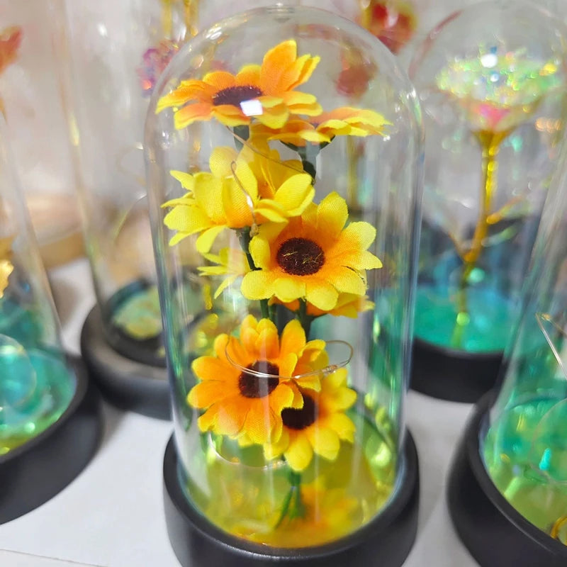 LED Light Foil Flower In Glass